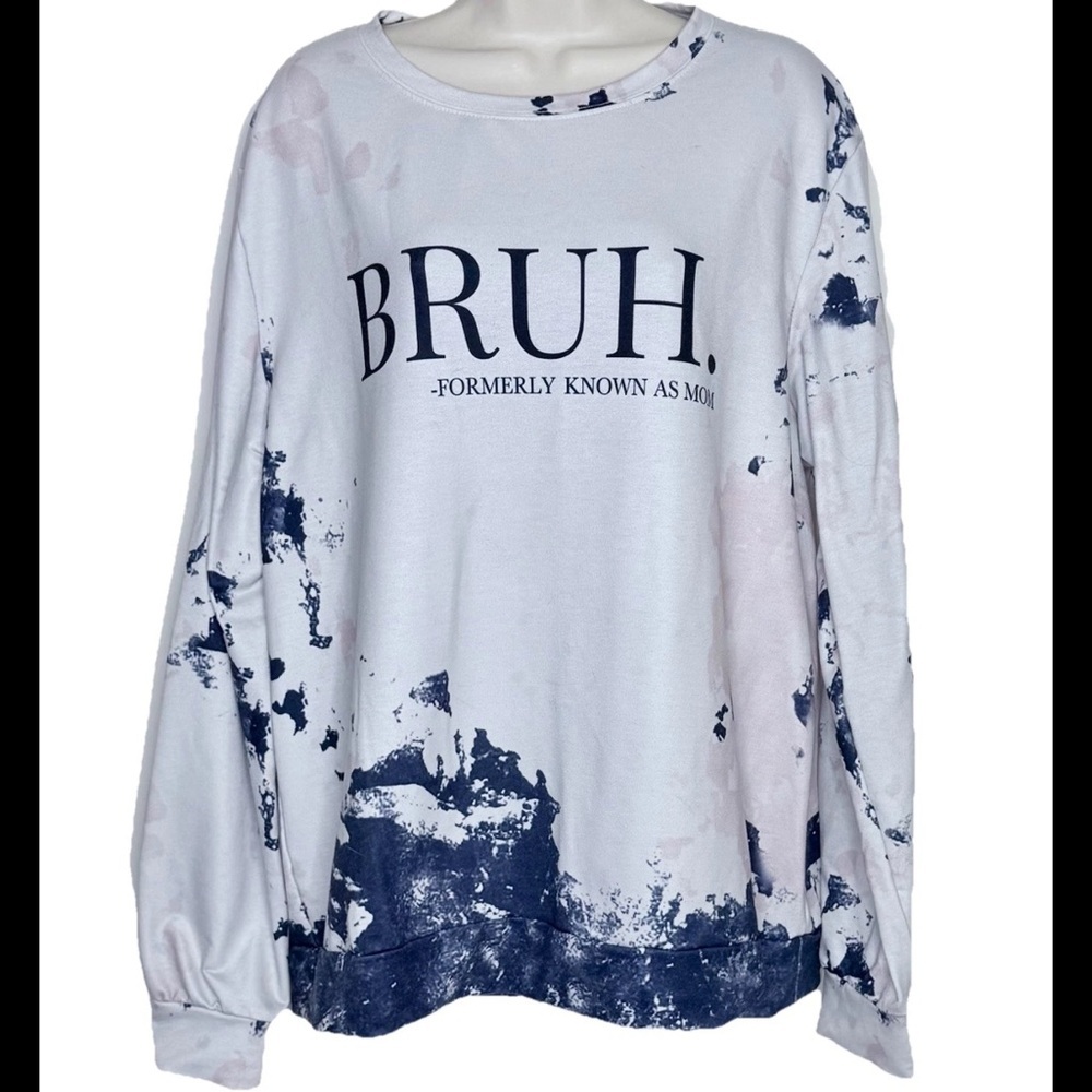 Bruh Formerly Known As Mom Sweatshirt Womens XL White Blue Funny Long Sleeves